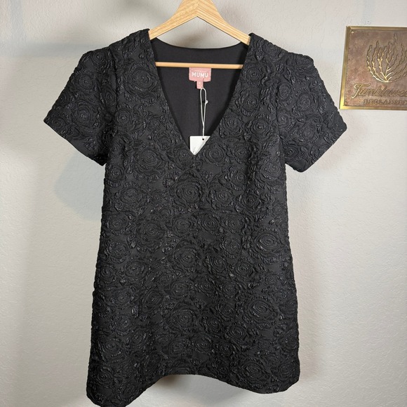 Show Me Your MuMu Dresses & Skirts - Show Me Your Mumu Black Rose Jacquard Metallic V-Neck Mini Dress Womens Small